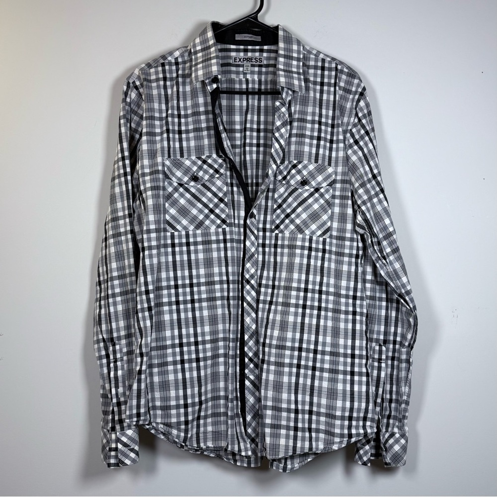 Express Men's Monochrome Plaid Button-Down Shirt